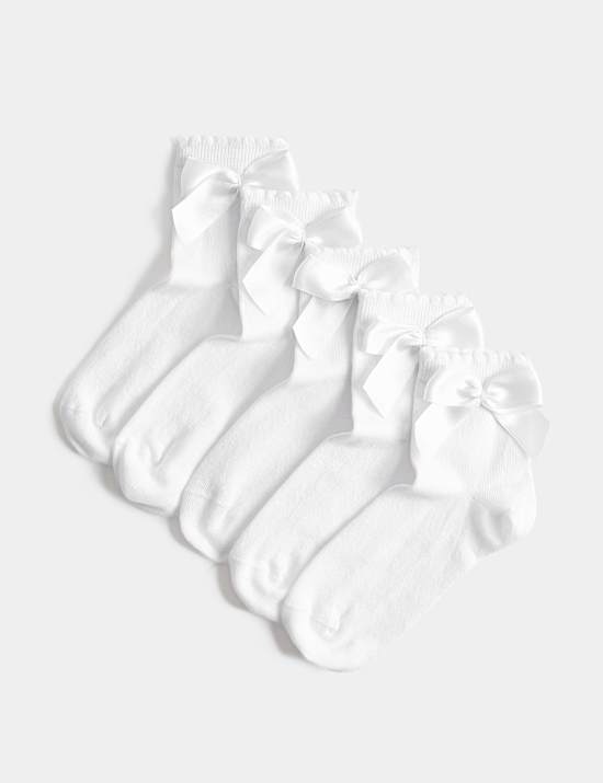 5 Pack Cotton Rich Knee High Bow Socks (6 Small-7 Large)