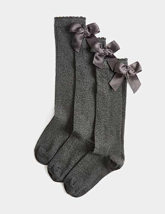 3 Pack Cotton Rich Bow Knee High Socks