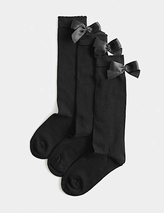 3 Pack Cotton Rich Bow Knee High Socks