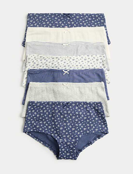 7 Pack Floral Stripe Pointelle Shorts (5-16 Yrs)