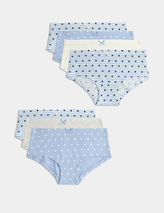 7pk Cotton Rich Heart Stripe Knicker Shorts (5-16 Yrs)