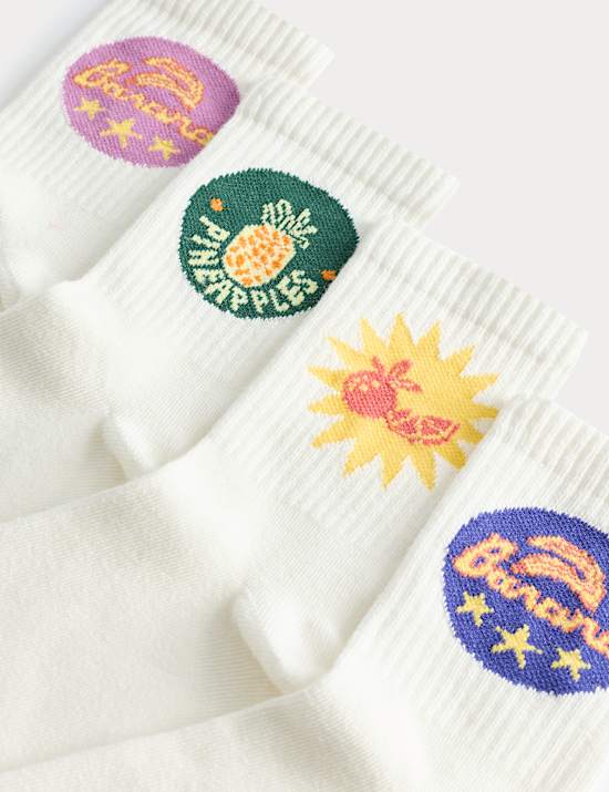 Pack de 4 pares de calcetines de algod&oacute;n con estampado de frutas (6 peque&ntilde;o-7 grande)