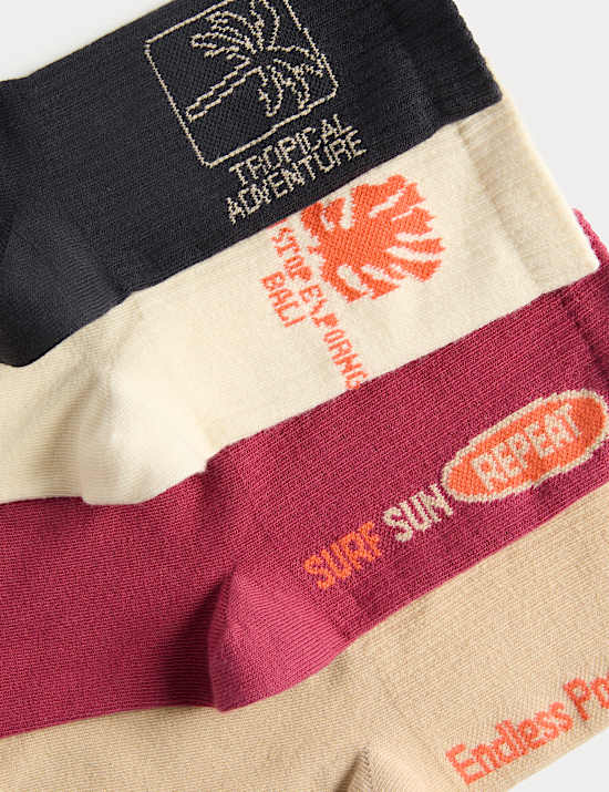 4pk Cotton Rich Palm Tree Socks (6 Small - 7 Large)