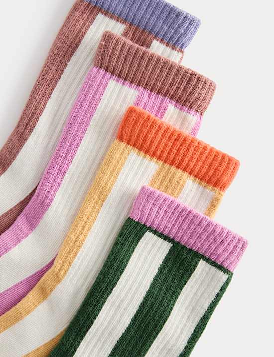 4 Pack Cotton Rich Vertical Stripe Socks (6 Small-7 Large)