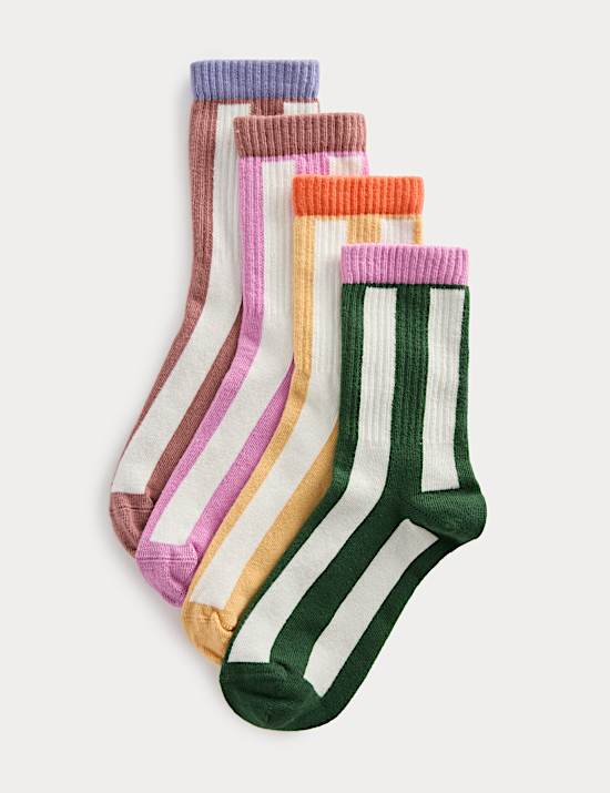 4 Pack Cotton Rich Vertical Stripe Socks (6 Small-7 Large)