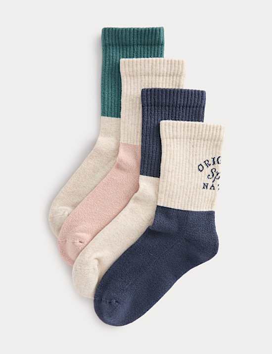 4 Pack Cotton Rich Contrast Sports Socks (6 Small-7 Large)