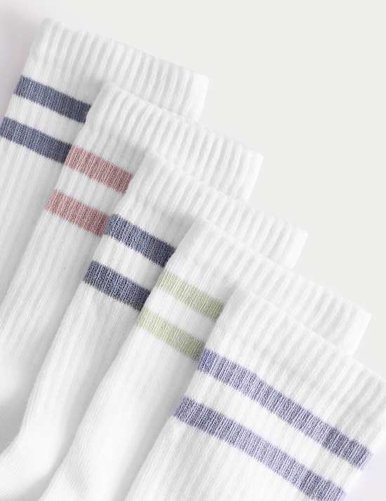 5 Pack Cotton Rich Rib Stripe Sports Socks
