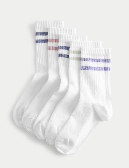 5 Pack Cotton Rich Rib Stripe Sports Socks