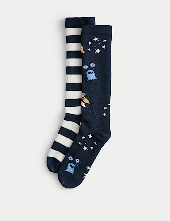 2pk Space Welly Socks (6 Small - 7 Large)