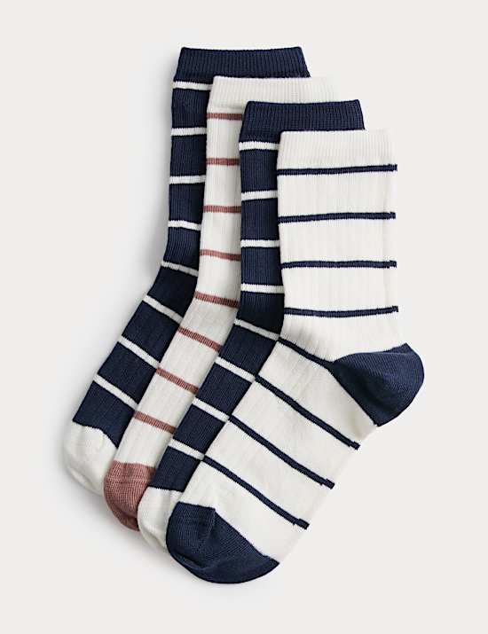 4 Pack Coloured Rib Stripe Socks (6 Small-7 Large)