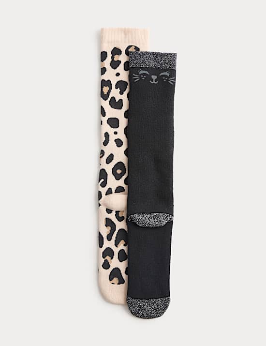 2pk Cotton Rich Leopard Welly Socks (6 Small - 3½ Large)
