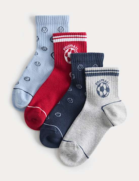 4 Pack Football Graphic Cotton Rich Socks (6 Small - 7 Large)