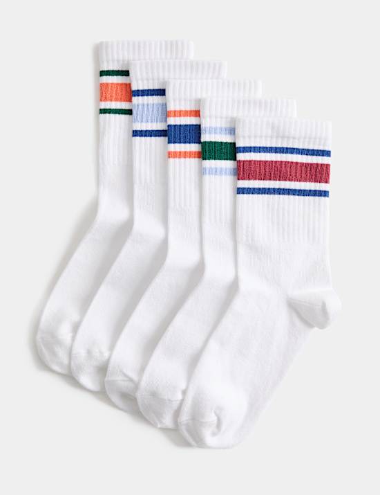 5 Pack Bold Striped Ankle Socks (6 Small - 7 Large)