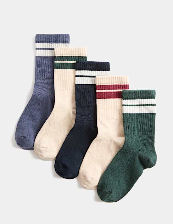 5 Pack Cotton Rich Sports Stripe Socks (6 Small - 7 Large)