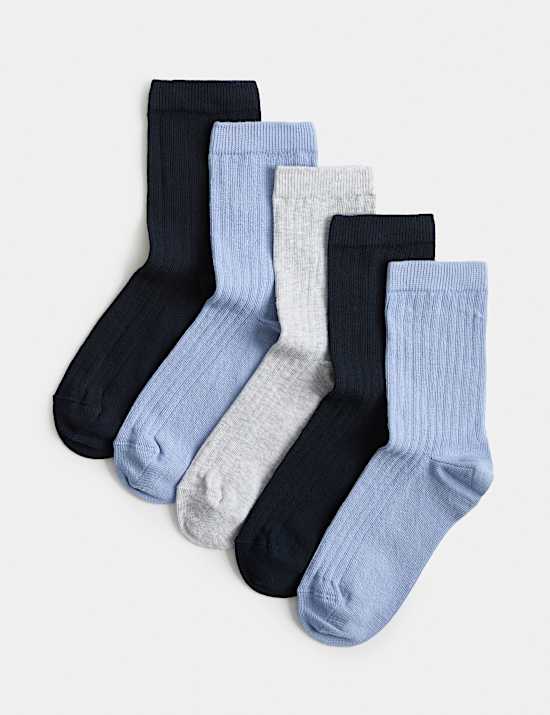 5 Pack Cotton Rich Ribbed Ankle Socks