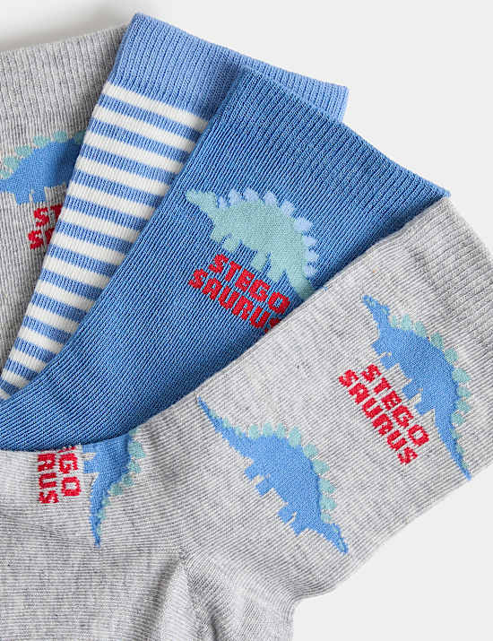 4 Pack Cotton Rich Dinosaur Socks