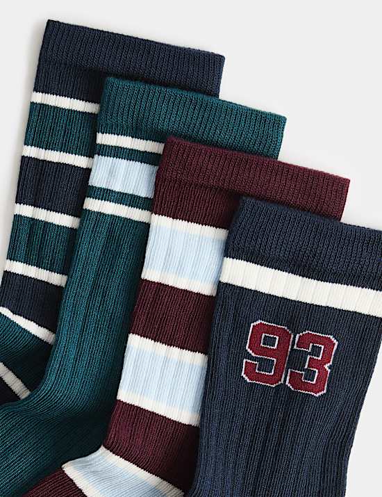 4 Pack Cotton Rich Striped Socks