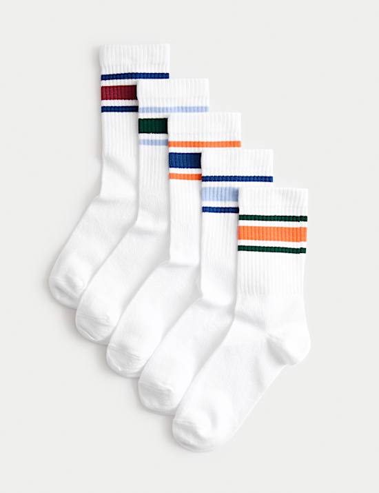 5 Pack Cotton Rich Ankle Stripe Socks (6 Small - 7 Large)