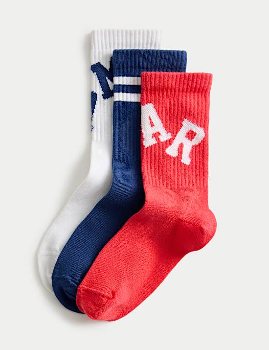 Lot de 3 paires de socquettes en coton avec texte (du 23 au 40,5)