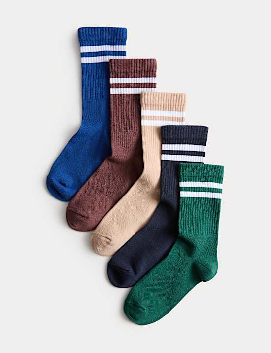 5pk Striped Ribbed Socks (6 Small - 7 Large)