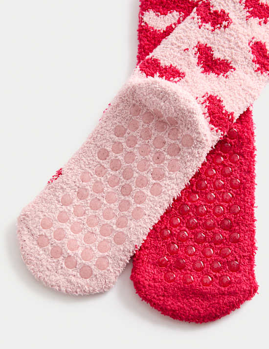 2pk Heart Cosy Slipper Socks