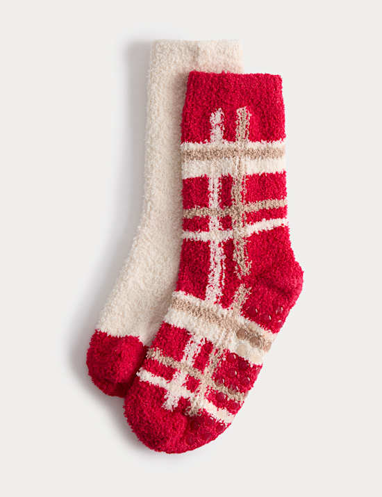 2 Pack Checked Cosy Slipper Socks (6 Small - 12&frac12; Large)
