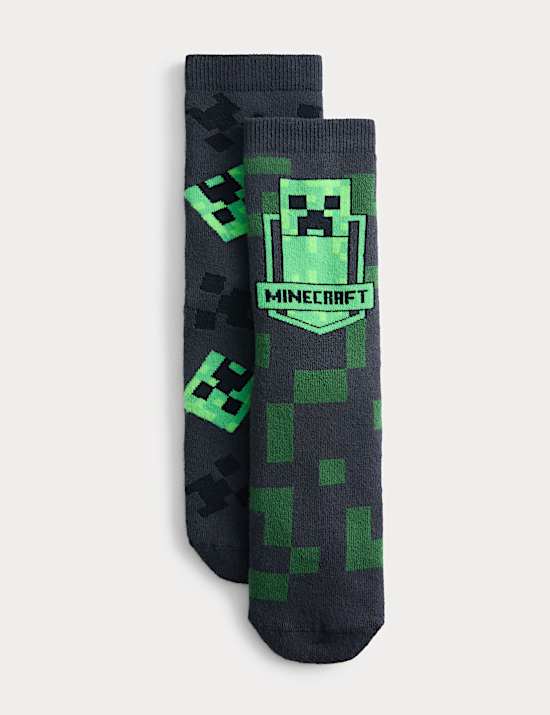 2 Pack Cotton Rich Minecraft&trade; Slipper Socks (6 Small - 7 Large)