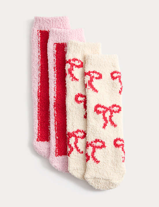 2 Pack Bow Cosy Slipper Socks