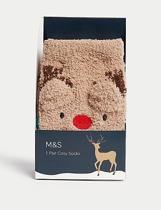 Ζεστές χριστουγεννιάτικες κάλτσες-παντόφλες με τάρανδο (23-40,5)