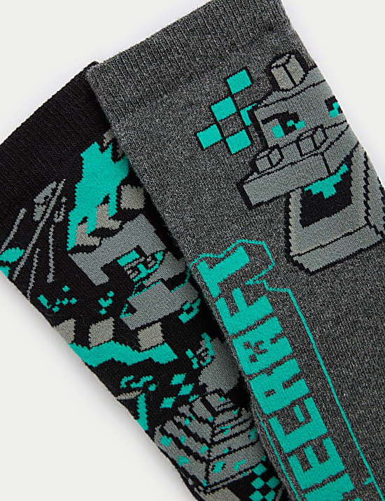 2pk Terry Minecraft™ Cosy Slipper Socks (6 Small - 7 Large)
