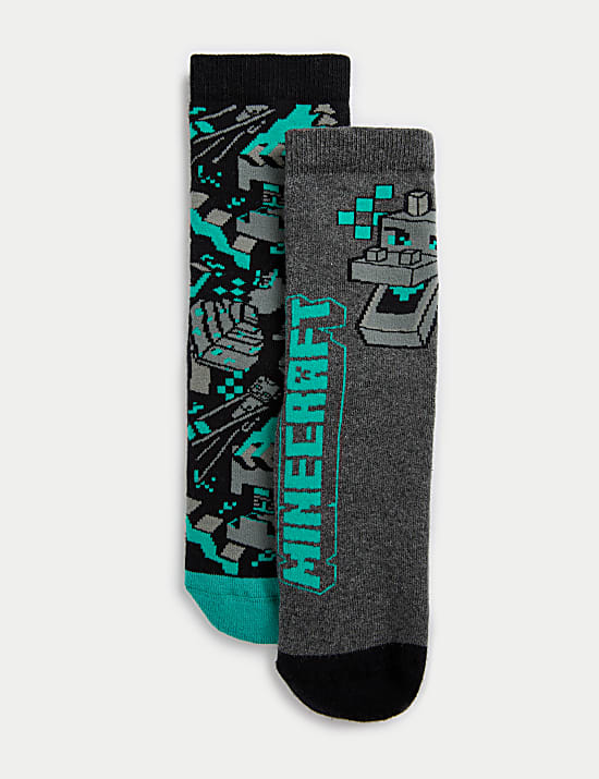 2pk Terry Minecraft™ Cosy Slipper Socks (6 Small - 7 Large)