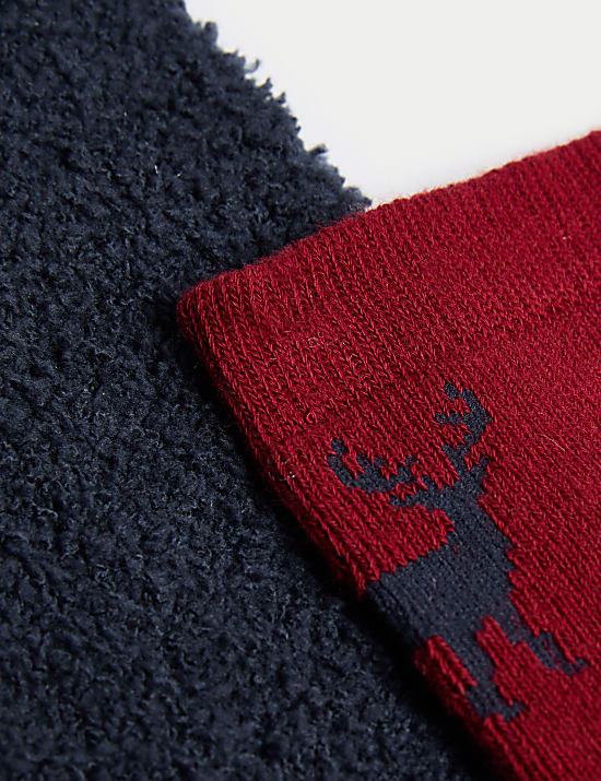 Pack de 2 pares de calcetines zapatilla abrigados de cuadros y ciervos (6 pequeño-7 grande)