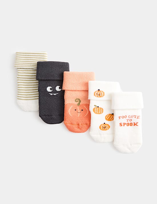 Lot de 5 paires de socquettes en coton &agrave; motif Halloween