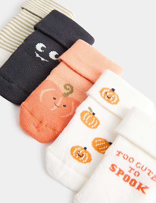 Lot de 5 paires de socquettes en coton &agrave; motif Halloween