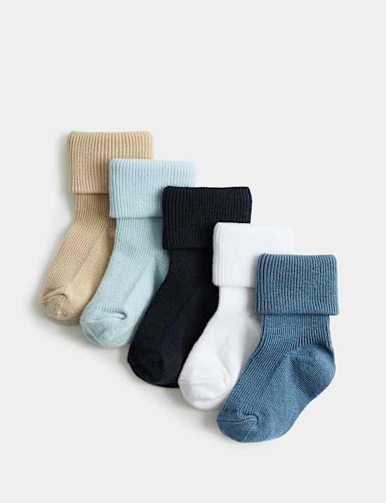5pk Cotton Rich Ribbed Socks (0-2 Yrs)