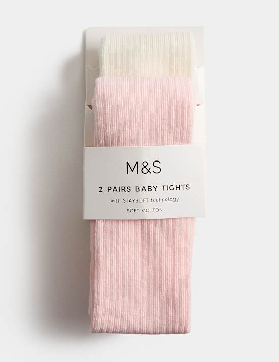 2 Pack Cotton Rich Ribbed Tights (0-3 Yrs)