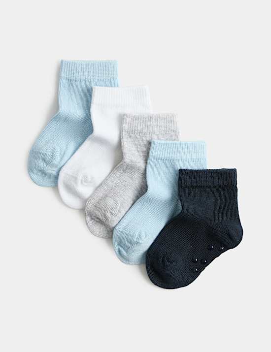 5 Pack Cotton Rich Gripper Baby Socks (0-24 Mths)
