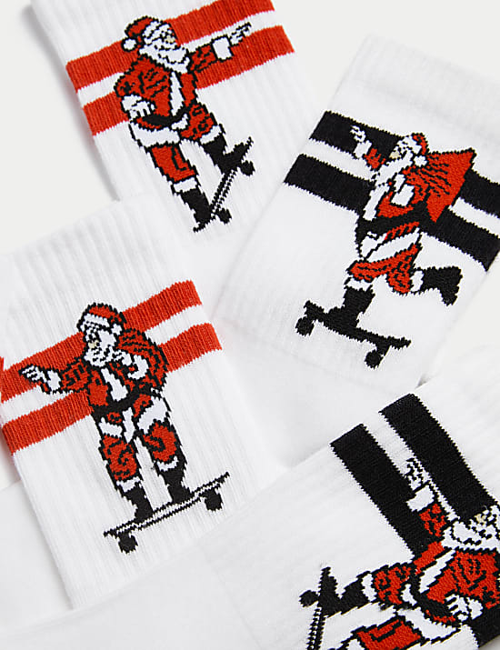 5pk Cotton Rich Christmas Santa Sports Socks (6 Small - 7 Large)