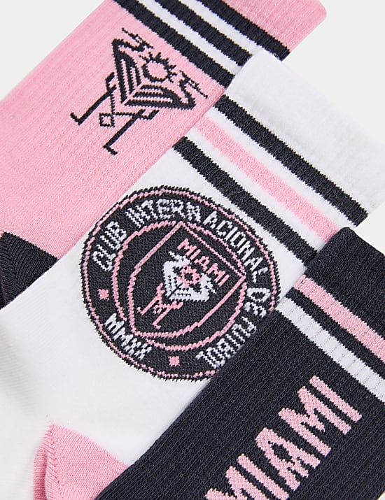 Αθλητικές κάλτσες Inter Miami με υψηλή περιεκτικότητα σε βαμβάκι (8½ Small - 7 Large), σετ των 3