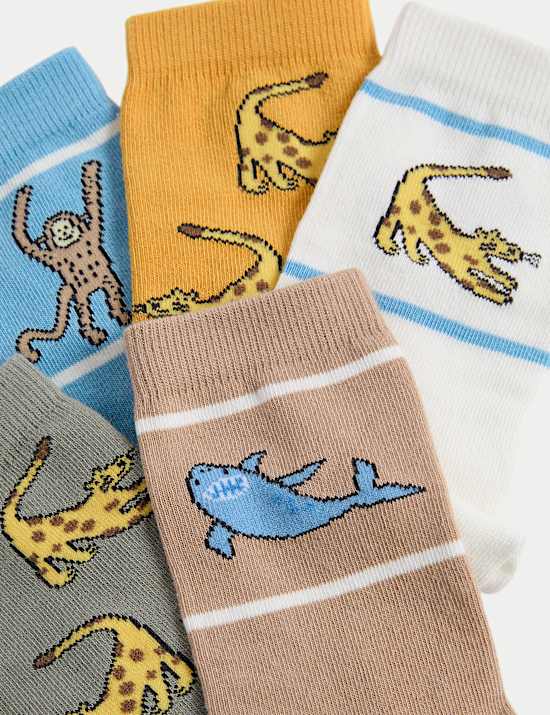 5pk Cotton Rich Animal Socks (6 Small - 7 Large)