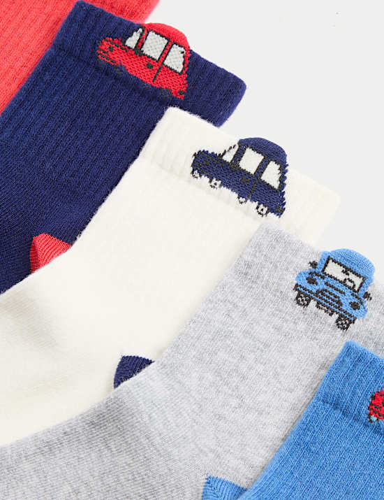 5pk Cotton Rich Car Ribbed Socks (6 Small - 7 Large)
