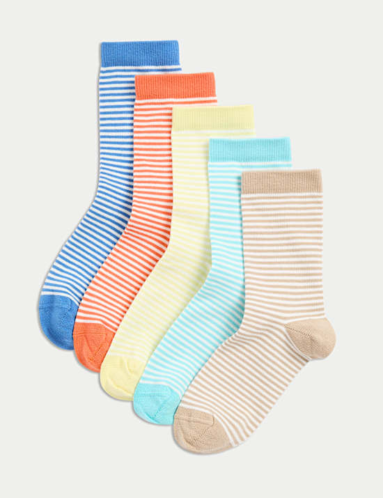 5pk Cotton Rich Striped Socks (6 Small - 7 Large)