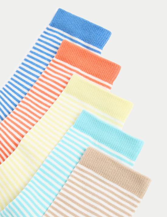 5pk Cotton Rich Striped Socks (6 Small - 7 Large)