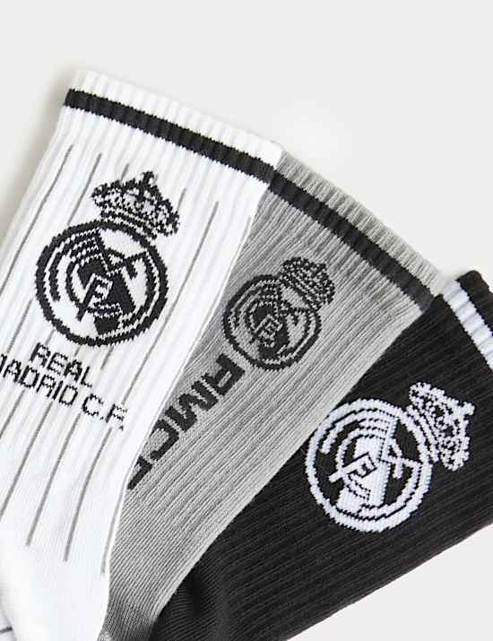3pk Cotton Rich Real Madrid Socks (6 Small - 7 Large)
