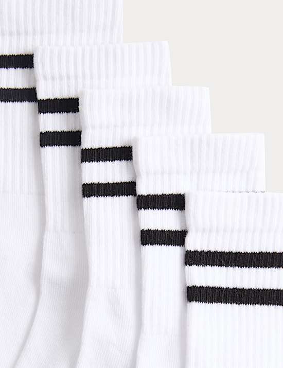 5 Pack Cotton Rich Striped Sports Socks (6 Small-7 Large)