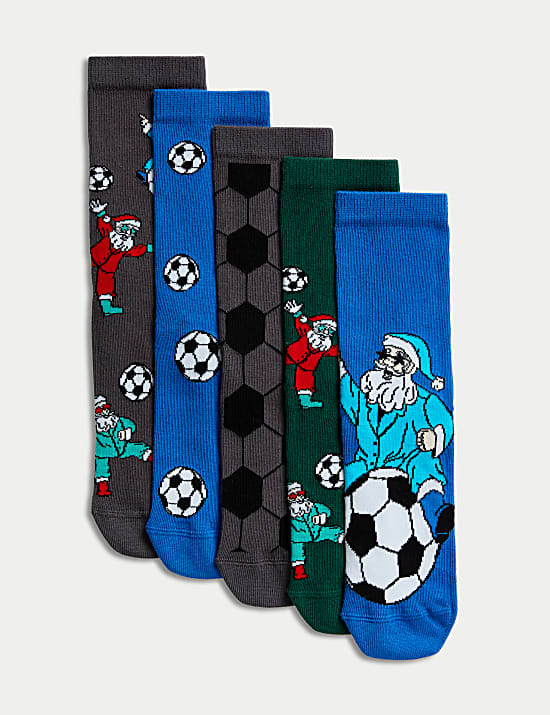 5pk Cotton Rich Football Santa Socks
