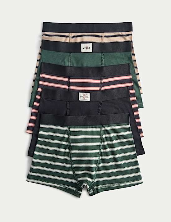 Pack de 5 b&oacute;xeres el&aacute;sticos de algod&oacute;n de rayas (5-16 a&ntilde;os)