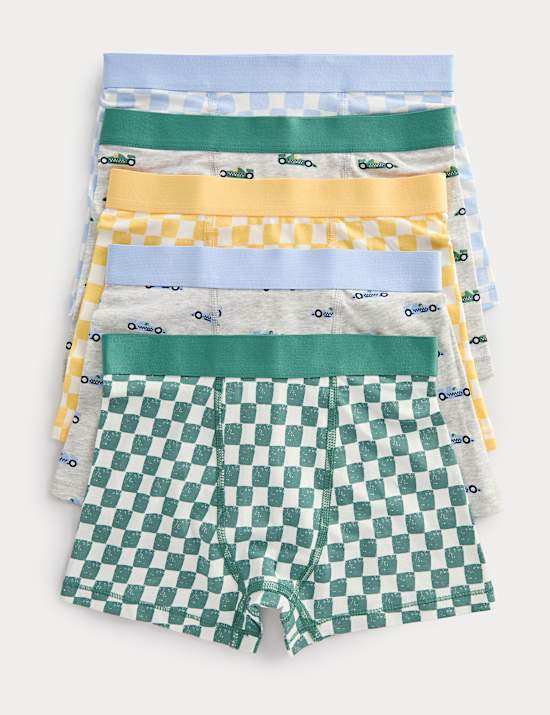 Pack de 5 b&oacute;xeres de algod&oacute;n con dise&ntilde;o de coche y tablero de ajedrez (18 meses-10 a&ntilde;os)