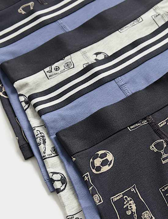 מארז 5 תחתוני בוקסר מבד עשיר בכותנה בהדפס כדורגל (5-&rlm;16 שנים)