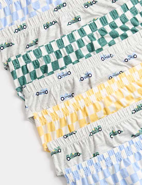7 Pack Car & Checkerboard Pure Cotton Briefs (18 Mths-14 Yrs)